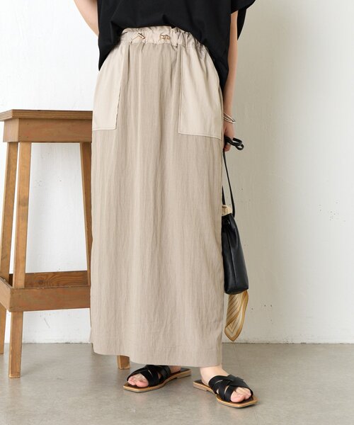 Jena espace merveilleux(ジェナ エスパスメルヴェイユ)の「異素材ドロストIラインスカート(スカート・レディース・ブラック/ブラウン/ベージュ・FREE)」の3枚目の写真