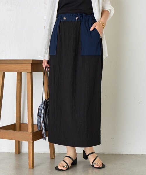 Jena espace merveilleux(ジェナ エスパスメルヴェイユ)の「異素材ドロストIラインスカート(スカート・レディース・ブラック/ブラウン/ベージュ・FREE)」の1枚目の写真