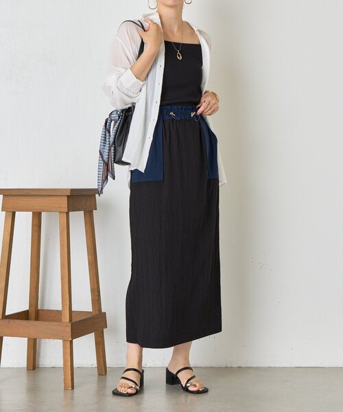 Jena espace merveilleux(ジェナ エスパスメルヴェイユ)の「異素材ドロストIラインスカート(スカート・レディース・ブラック/ブラウン/ベージュ・FREE)」の8枚目の写真