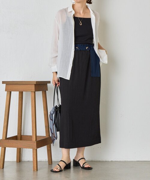 Jena espace merveilleux(ジェナ エスパスメルヴェイユ)の「異素材ドロストIラインスカート(スカート・レディース・ブラック/ブラウン/ベージュ・FREE)」の9枚目の写真