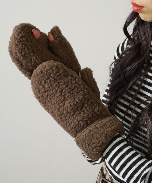 COLD BREAKER（コールドブレーカー）の「【COLDBREAKER】指あき ボアミトングローブ FM-SLIT（手袋・レディース・オフホワイト/ブルー/グレー/ブラウン/その他1/その他2・FREE）」の4枚目の写真