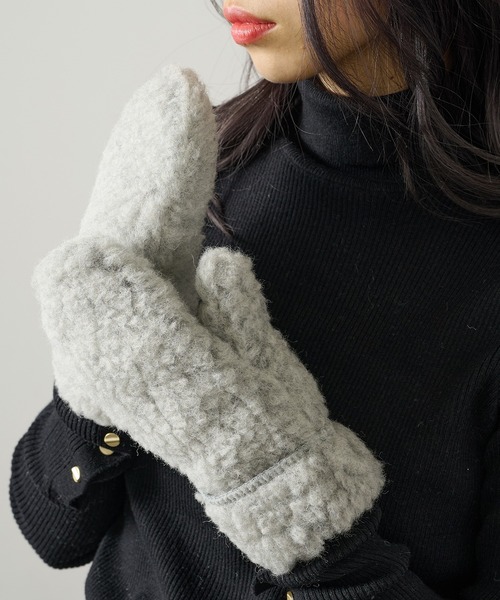 COLD BREAKER（コールドブレーカー）の「【COLDBREAKER】指あき ボアミトングローブ FM-SLIT（手袋・レディース・オフホワイト/ブルー/グレー/ブラウン/その他1/その他2・FREE）」の3枚目の写真