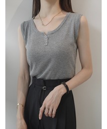 amel | 【RE ARRIVAL】ボタンネックリブタンクトップ / グレー(Tシャツ/カットソー)