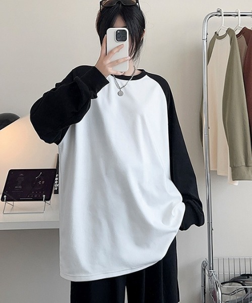link lot（リンクロット）の「シンプルデザインラグランスリーブロンT（Tシャツ/カットソー・メンズ・ブラック/グレー/ホワイト・M）」の9枚目の写真