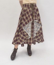 チェック柄レースフリルスカート