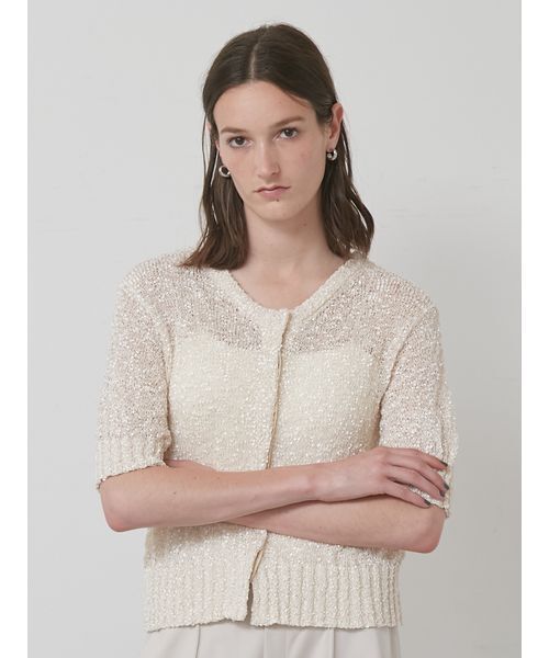 styling/（スタイリング）の「フラッグヤーン2WAYシアーカーディガン（カーディガン/ボレロ・レディース・ラベンダー/アイボリー/ブラック・F）」の2枚目の写真