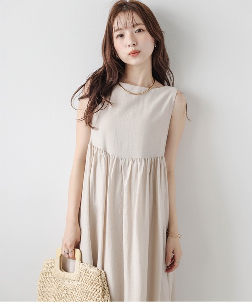 AMELY(エミリー)の「リネンライクギャザーフレアワンピース(ワンピース・レディース・ベージュ/ブラック/カーキブラウン・フリー)」の20枚目の写真