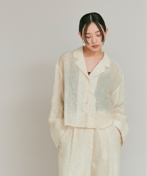 W:Huku（フーク）の「フェザーヤーン ショート シャツ ジャケット / Feather Yarn Short Shirt Jacket（シャツ/ブラウス・レディース・ブラック/アイボリー・FREE）」の15枚目の写真