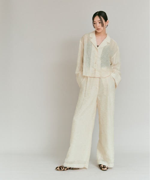 W:Huku（フーク）の「フェザーヤーン ショート シャツ ジャケット / Feather Yarn Short Shirt Jacket（シャツ/ブラウス・レディース・ブラック/アイボリー・FREE）」の14枚目の写真