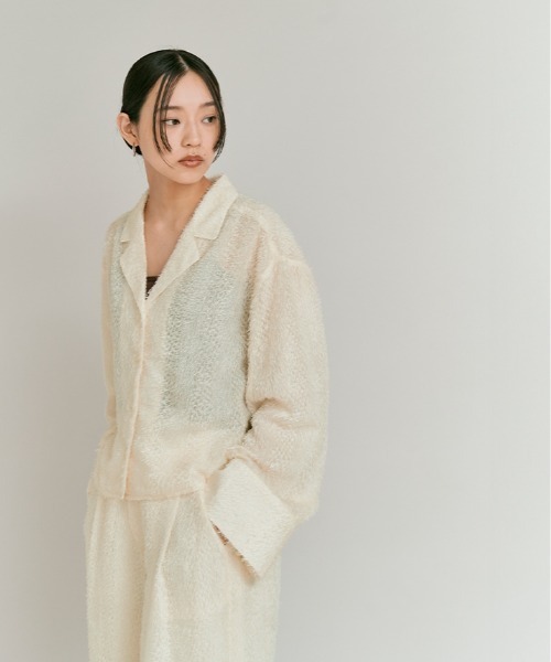 W:Huku（フーク）の「フェザーヤーン ショート シャツ ジャケット / Feather Yarn Short Shirt Jacket（シャツ/ブラウス・レディース・ブラック/アイボリー・FREE）」の13枚目の写真