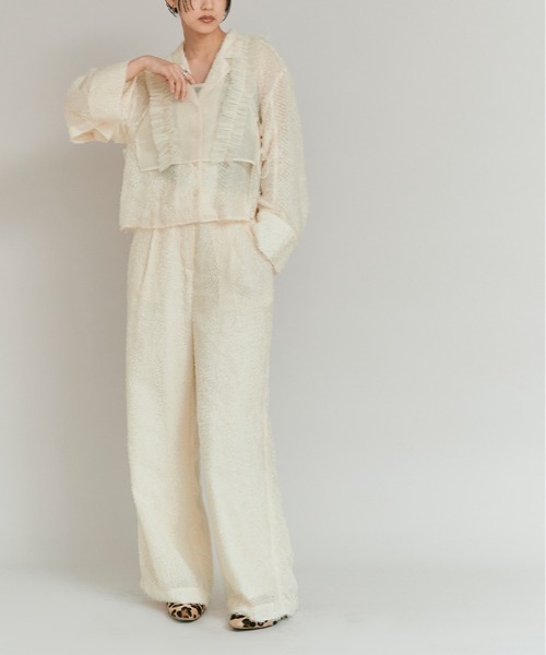 W:Huku（フーク）の「フェザーヤーン ショート シャツ ジャケット / Feather Yarn Short Shirt Jacket（シャツ/ブラウス・レディース・ブラック/アイボリー・FREE）」の11枚目の写真