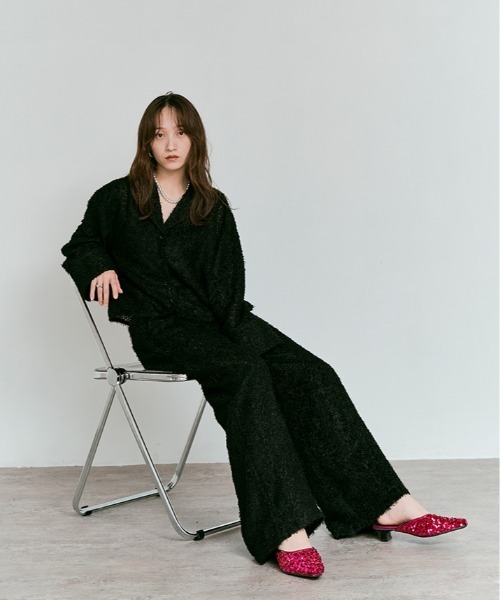 W:Huku（フーク）の「フェザーヤーン ショート シャツ ジャケット / Feather Yarn Short Shirt Jacket（シャツ/ブラウス・レディース・ブラック/アイボリー・FREE）」の8枚目の写真