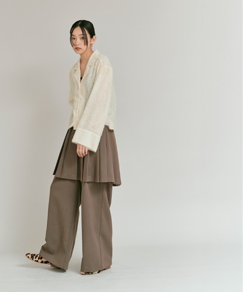 W:Huku（フーク）の「フェザーヤーン ショート シャツ ジャケット / Feather Yarn Short Shirt Jacket（シャツ/ブラウス・レディース・ブラック/アイボリー・FREE）」の7枚目の写真