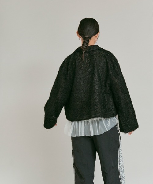 W:Huku（フーク）の「フェザーヤーン ショート シャツ ジャケット / Feather Yarn Short Shirt Jacket（シャツ/ブラウス・レディース・ブラック/アイボリー・FREE）」の6枚目の写真