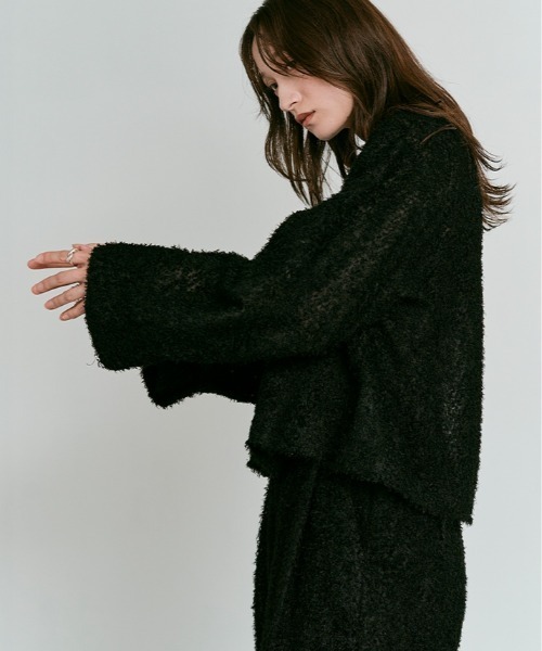 W:Huku（フーク）の「フェザーヤーン ショート シャツ ジャケット / Feather Yarn Short Shirt Jacket（シャツ/ブラウス・レディース・ブラック/アイボリー・FREE）」の3枚目の写真