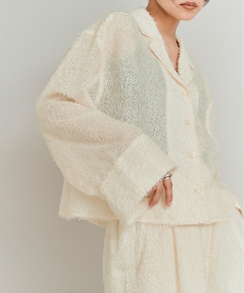 W:Huku（フーク）の「フェザーヤーン ショート シャツ ジャケット / Feather Yarn Short Shirt Jacket（シャツ/ブラウス・レディース・ブラック/アイボリー・FREE）」の22枚目の写真