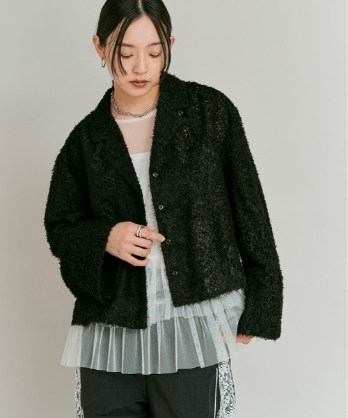 W:Huku（フーク）の「フェザーヤーン ショート シャツ ジャケット / Feather Yarn Short Shirt Jacket（シャツ/ブラウス・レディース・ブラック/アイボリー・FREE）」の21枚目の写真
