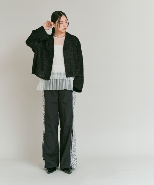 W:Huku（フーク）の「フェザーヤーン ショート シャツ ジャケット / Feather Yarn Short Shirt Jacket（シャツ/ブラウス・レディース・ブラック/アイボリー・FREE）」の20枚目の写真