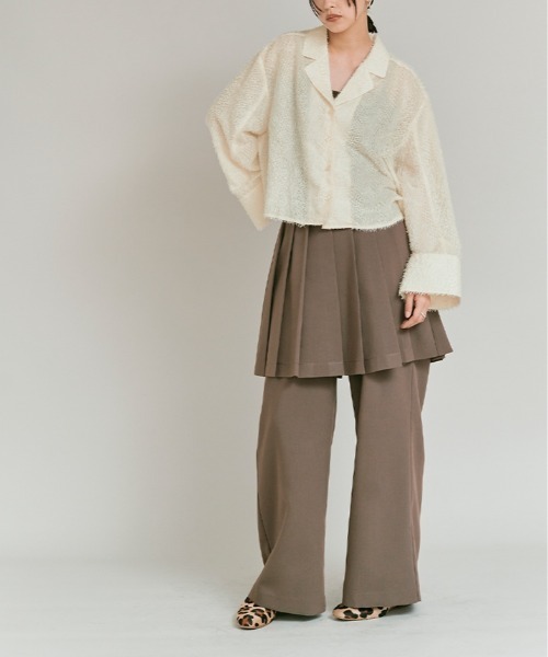 W:Huku（フーク）の「フェザーヤーン ショート シャツ ジャケット / Feather Yarn Short Shirt Jacket（シャツ/ブラウス・レディース・ブラック/アイボリー・FREE）」の19枚目の写真