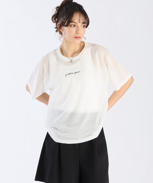 To b. by agnes b.(トゥービーバイアニエスベー)の「シアー ニット メッセージ プルオーバー "j'adore paris"(ニット/セーター・レディース・ホワイト・FREE)」の4枚目の写真