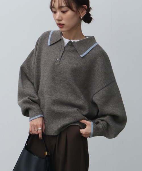 NOGLE（ノグル）の「【NOGLE/ノグル】オーバーポロニット（ニット/セーター・レディース・ネイビー/ブルー/グレー/レッド/カーキ/グレー×ホワイト/ライトグレー系/ブラウン系/ブラック×ホワイト/グレイッシュベージュ/グレー系/ネイビー系/ホワイト×ブラック/ブラック/ブラウン系1・FREE）」の7枚目の写真