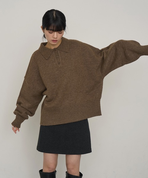 NOGLE（ノグル）の「【NOGLE/ノグル】オーバーポロニット（ニット/セーター・レディース・ネイビー/ブルー/グレー/レッド/カーキ/グレー×ホワイト/ライトグレー系/ブラウン系/ブラック×ホワイト/グレイッシュベージュ/グレー系/ネイビー系/ホワイト×ブラック/ブラック/ブラウン系1・FREE）」の8枚目の写真