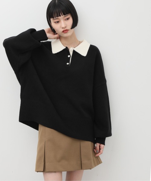 NOGLE（ノグル）の「【NOGLE/ノグル】オーバーポロニット（ニット/セーター・レディース・ネイビー/ブルー/グレー/レッド/カーキ/グレー×ホワイト/ライトグレー系/ブラウン系/ブラック×ホワイト/グレイッシュベージュ/グレー系/ネイビー系/ホワイト×ブラック/ブラック/ブラウン系1・FREE）」の4枚目の写真