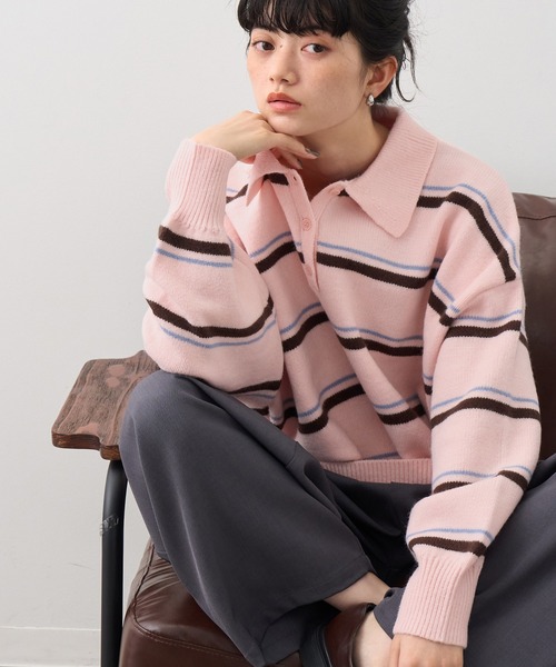 NOGLE(ノグル)の「【NOGLE/ノグル】オーバーポロニット(ニット/セーター・レディース・ネイビー/ブルー/グレー/レッド/カーキ/グレー×ホワイト/ライトグレー系/ブラウン系/ブラック×ホワイト/グレイッシュベージュ/グレー系/ネイビー系/ホワイト×ブラック/ブラック/ブラウン系1/イエロー/グリーン系/ピンク/ブルー系その他/ピンク系その他/ブラウン系その他/グレー系その他・FREE)」の21枚目の写真