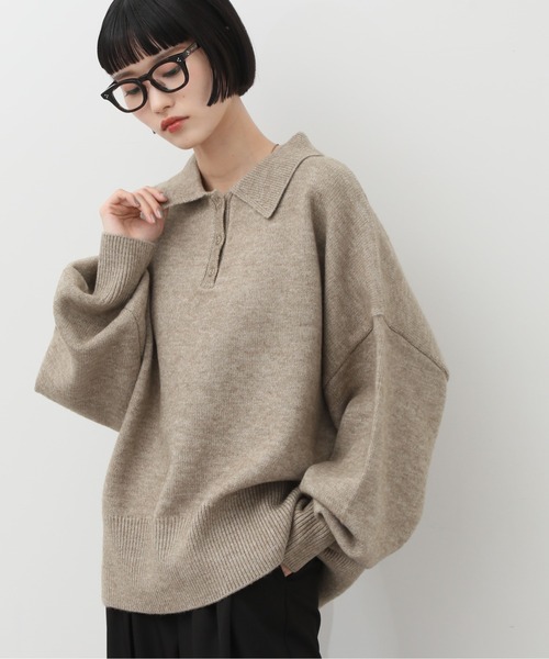 NOGLE（ノグル）の「【NOGLE/ノグル】オーバーポロニット（ニット/セーター・レディース・ネイビー/ブルー/グレー/レッド/カーキ/グレー×ホワイト/ライトグレー系/ブラウン系/ブラック×ホワイト/グレイッシュベージュ/グレー系/ネイビー系/ホワイト×ブラック/ブラック/ブラウン系1・FREE）」の10枚目の写真