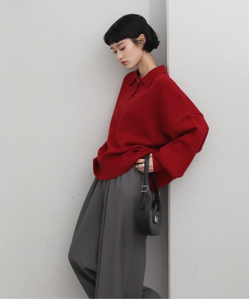 NOGLE（ノグル）の「【NOGLE/ノグル】オーバーポロニット（ニット/セーター・レディース・ネイビー/ブルー/グレー/レッド/カーキ/グレー×ホワイト/ライトグレー系/ブラウン系/ブラック×ホワイト/グレイッシュベージュ/グレー系/ネイビー系/ホワイト×ブラック/ブラック/ブラウン系1・FREE）」の22枚目の写真