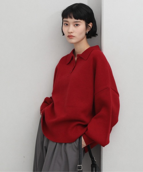 NOGLE（ノグル）の「【NOGLE/ノグル】オーバーポロニット（ニット/セーター・レディース・ネイビー/ブルー/グレー/レッド/カーキ/グレー×ホワイト/ライトグレー系/ブラウン系/ブラック×ホワイト/グレイッシュベージュ/グレー系/ネイビー系/ホワイト×ブラック/ブラック/ブラウン系1・FREE）」の21枚目の写真