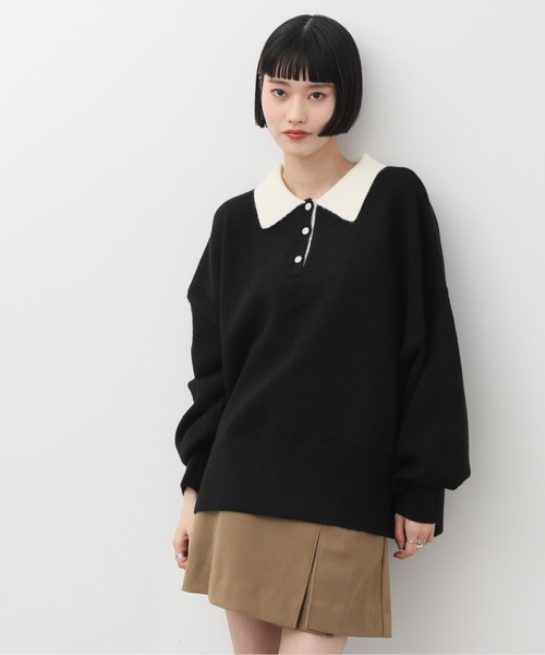 NOGLE（ノグル）の「【NOGLE/ノグル】オーバーポロニット（ニット/セーター・レディース・ネイビー/ブルー/グレー/レッド/カーキ/グレー×ホワイト/ライトグレー系/ブラウン系/ブラック×ホワイト/グレイッシュベージュ/グレー系/ネイビー系/ホワイト×ブラック/ブラック/ブラウン系1・FREE）」の16枚目の写真