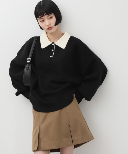 NOGLE（ノグル）の「【NOGLE/ノグル】オーバーポロニット（ニット/セーター・レディース・ネイビー/ブルー/グレー/レッド/カーキ/グレー×ホワイト/ライトグレー系/ブラウン系/ブラック×ホワイト/グレイッシュベージュ/グレー系/ネイビー系/ホワイト×ブラック/ブラック/ブラウン系1・FREE）」の17枚目の写真