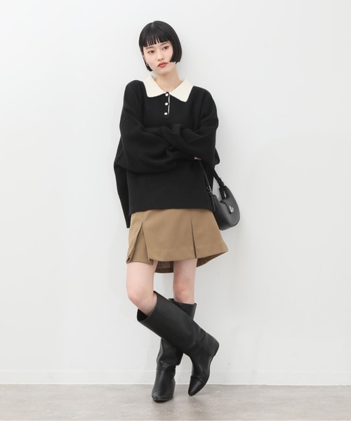 NOGLE（ノグル）の「【NOGLE/ノグル】オーバーポロニット（ニット/セーター・レディース・ネイビー/ブルー/グレー/レッド/カーキ/グレー×ホワイト/ライトグレー系/ブラウン系/ブラック×ホワイト/グレイッシュベージュ/グレー系/ネイビー系/ホワイト×ブラック/ブラック/ブラウン系1・FREE）」の18枚目の写真