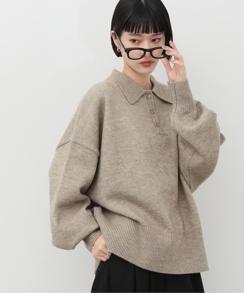 NOGLE（ノグル）の「【NOGLE/ノグル】オーバーポロニット（ニット/セーター・レディース・ネイビー/ブルー/グレー/レッド/カーキ/グレー×ホワイト/ライトグレー系/ブラウン系/ブラック×ホワイト/グレイッシュベージュ/グレー系/ネイビー系/ホワイト×ブラック/ブラック/ブラウン系1・FREE）」の19枚目の写真