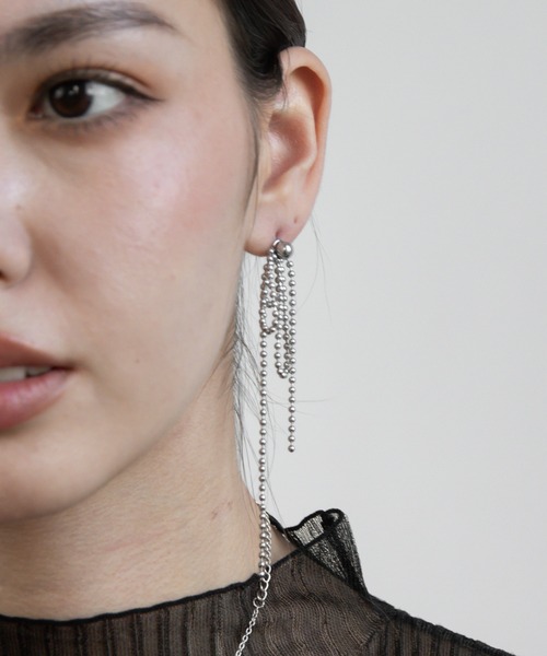 abaskdesign(アバスクデザイン)の「金属アレルギー対応 ボールチェーンリボンロングピアス(ピアス(両耳用)・レディース・ゴールド/シルバー・FREE)」の8枚目の写真
