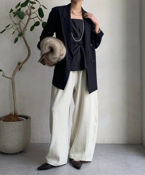 DouDou（ドゥドゥ）の「肩パッドチェックダブルジャケット（テーラードジャケット・レディース・ブラウン/チャコールグレー・FREE）」の3枚目の写真