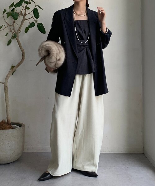 DouDou（ドゥドゥ）の「肩パッドチェックダブルジャケット（テーラードジャケット・レディース・ブラウン/チャコールグレー・FREE）」の4枚目の写真