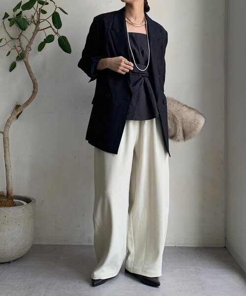 DouDou（ドゥドゥ）の「肩パッドチェックダブルジャケット（テーラードジャケット・レディース・ブラウン/チャコールグレー・FREE）」の6枚目の写真