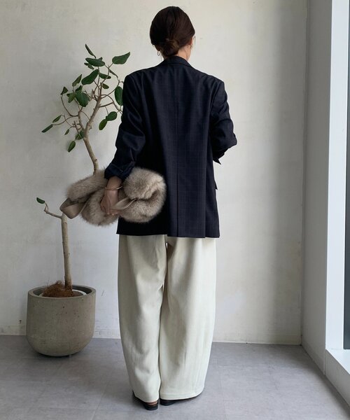 DouDou（ドゥドゥ）の「肩パッドチェックダブルジャケット（テーラードジャケット・レディース・ブラウン/チャコールグレー・FREE）」の7枚目の写真