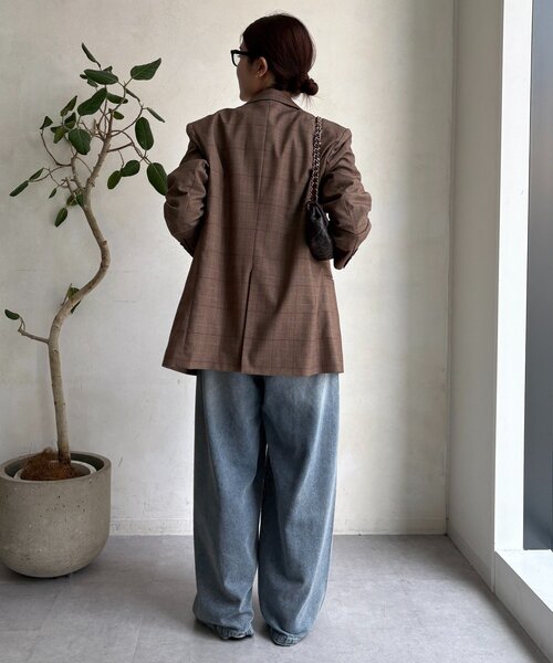 DouDou（ドゥドゥ）の「肩パッドチェックダブルジャケット（テーラードジャケット・レディース・ブラウン/チャコールグレー・FREE）」の16枚目の写真