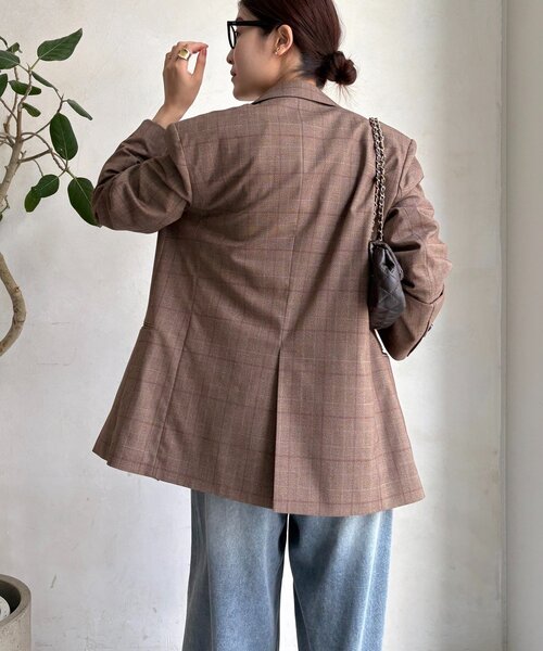 DouDou（ドゥドゥ）の「肩パッドチェックダブルジャケット（テーラードジャケット・レディース・ブラウン/チャコールグレー・FREE）」の20枚目の写真