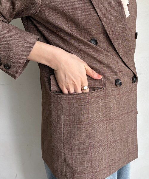 肩パッドチェックダブルジャケット（テーラードジャケット）｜DouDou