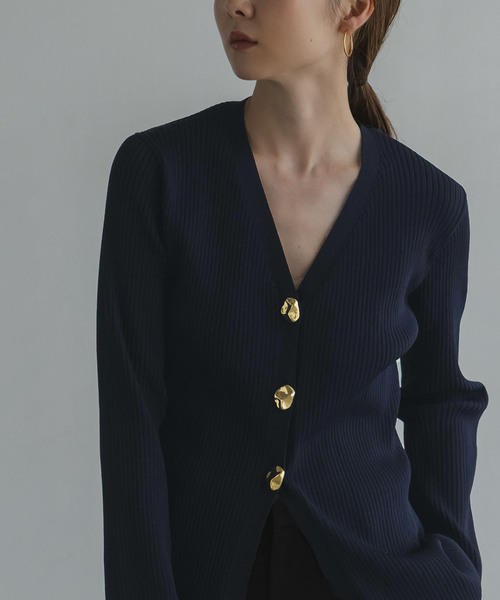 未使用品 NOBLE ゴールドボタンニットカーディガン　ブラック ELENI/エルニ フロウゴールドボタンニット（カーディガン/ボレロ