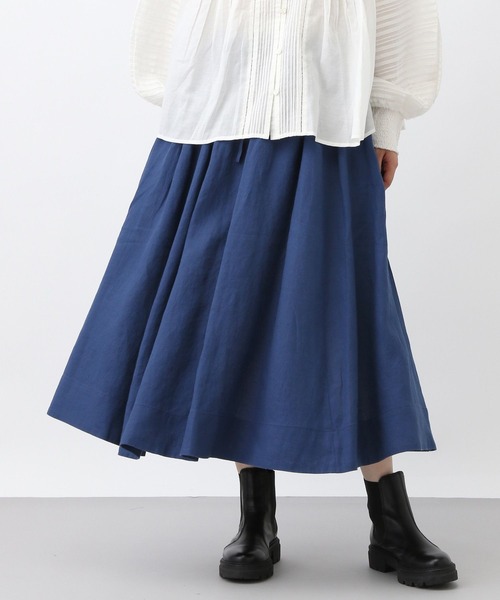 studio CLIP(スタディオクリップ)の「《natural by clip》リネンギャザーフレアスカート(スカート・レディース・アイボリー/ネイビー・FREE)」の2枚目の写真