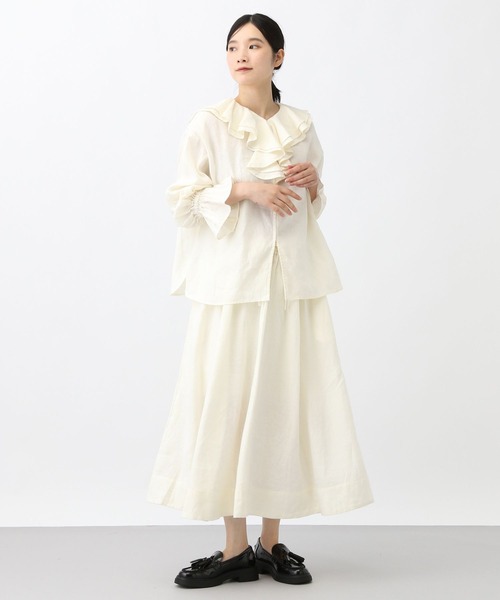 studio CLIP(スタディオクリップ)の「《natural by clip》リネンギャザーフレアスカート(スカート・レディース・アイボリー/ネイビー・FREE)」の5枚目の写真