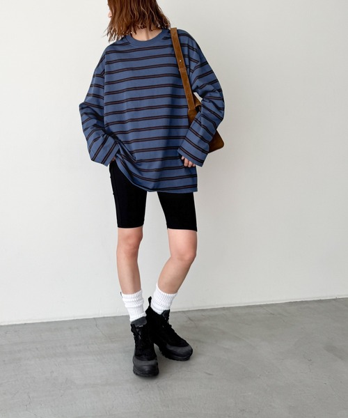 CANAL JEAN（キャナルジーン）の「El mar　ボーダーオーバーロングTシャツ（Tシャツ/カットソー・レディース・ブルー/グレー・ONE SIZE）」の5枚目の写真