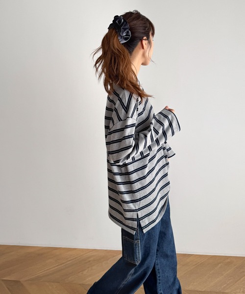 CANAL JEAN（キャナルジーン）の「El mar　ボーダーオーバーロングTシャツ（Tシャツ/カットソー・レディース・ブルー/グレー・ONE SIZE）」の6枚目の写真