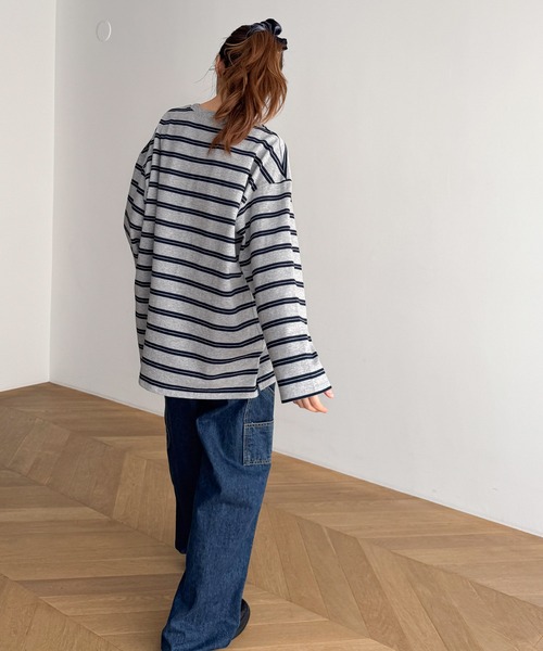 CANAL JEAN（キャナルジーン）の「El mar　ボーダーオーバーロングTシャツ（Tシャツ/カットソー・レディース・ブルー/グレー・ONE SIZE）」の7枚目の写真