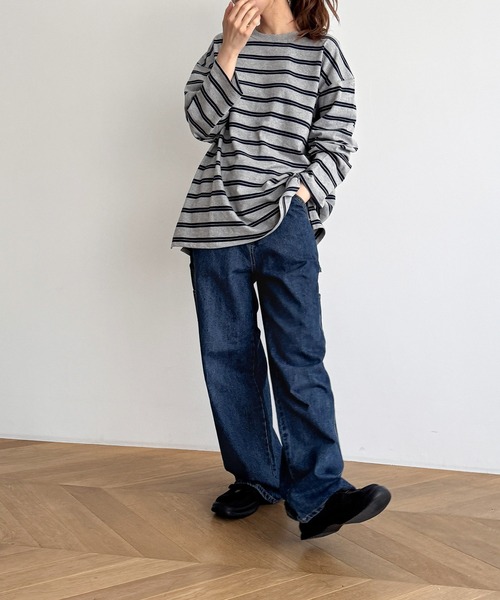 CANAL JEAN（キャナルジーン）の「El mar　ボーダーオーバーロングTシャツ（Tシャツ/カットソー・レディース・ブルー/グレー・ONE SIZE）」の8枚目の写真